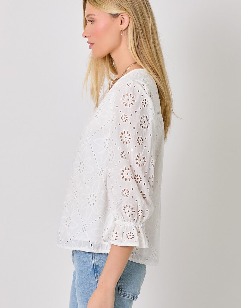 509 Broadway Eyelet Puff Sleeve Top