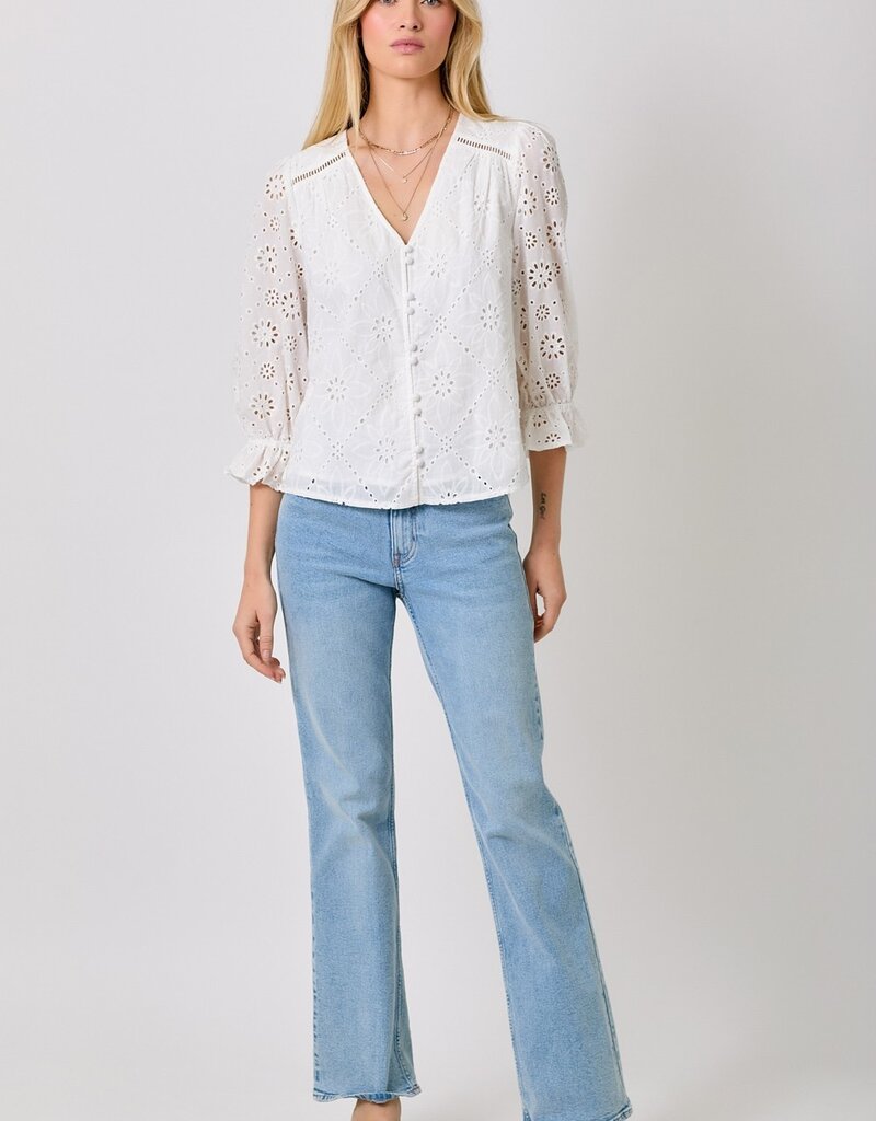 509 Broadway Eyelet Puff Sleeve Top