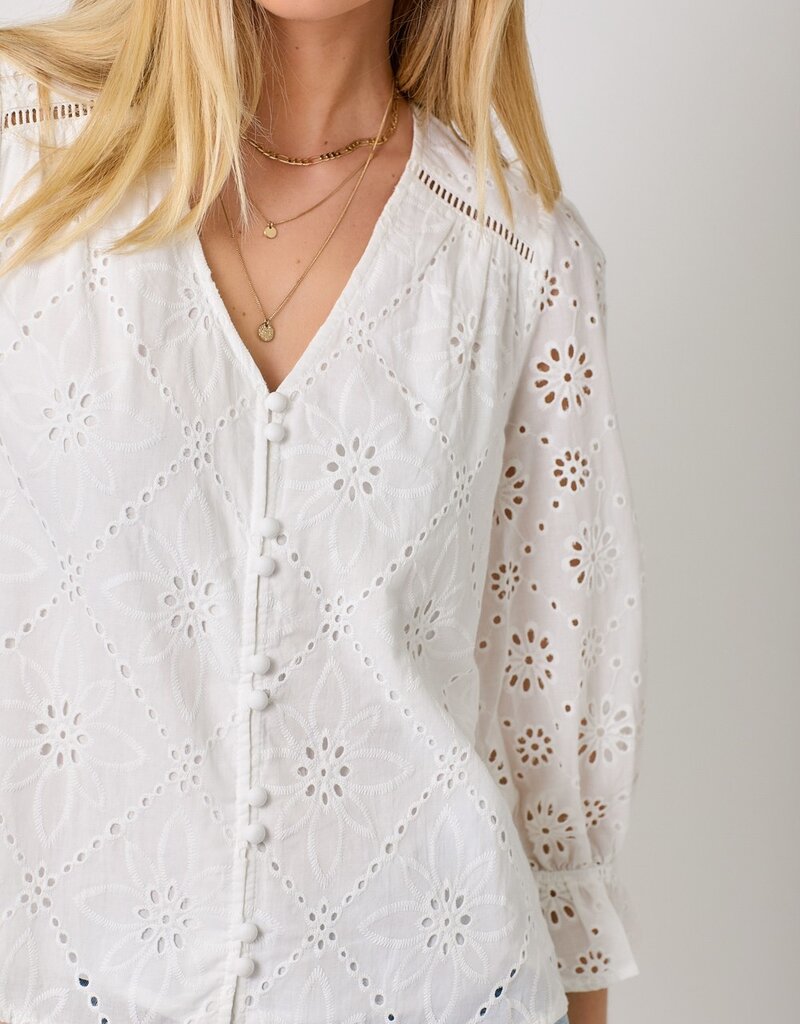 509 Broadway Eyelet Puff Sleeve Top