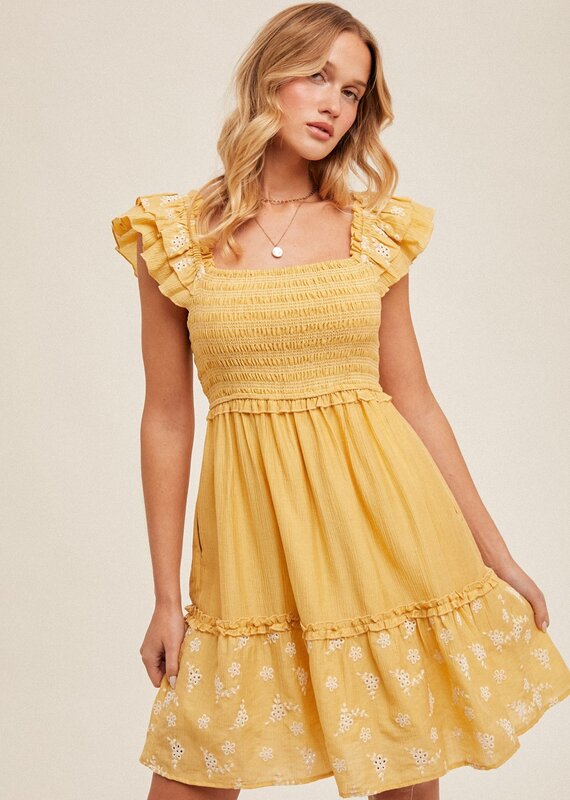 509 Broadway Flutter Sleeve Floral Eyelet Dress