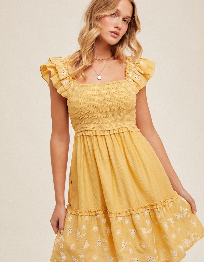 509 Broadway Flutter Sleeve Floral Eyelet Dress