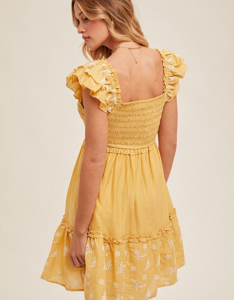 509 Broadway Flutter Sleeve Floral Eyelet Dress