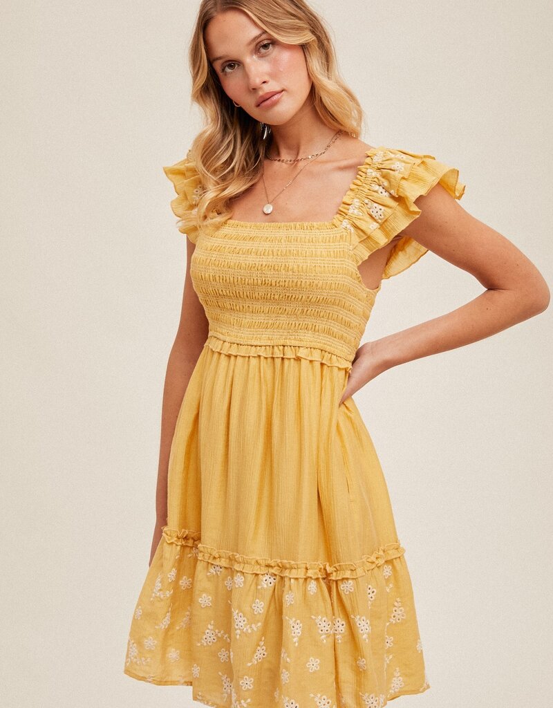 509 Broadway Flutter Sleeve Floral Eyelet Dress
