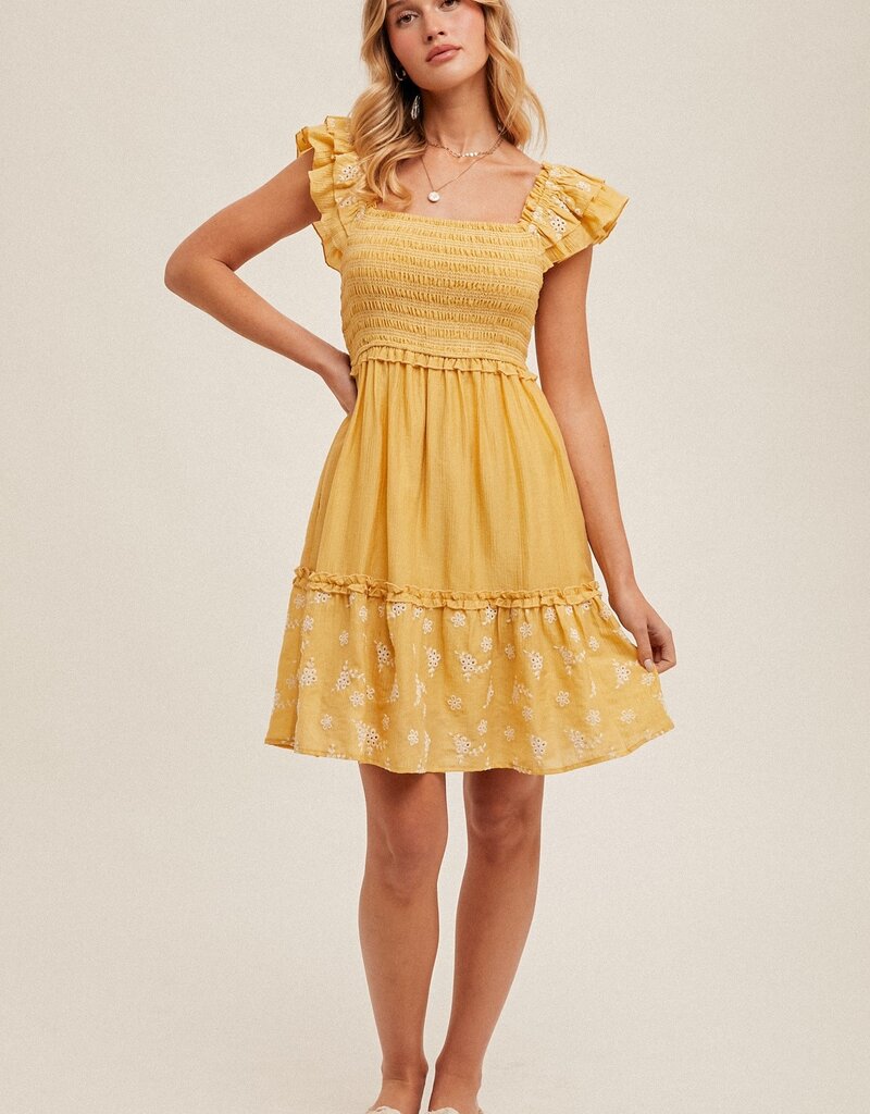 509 Broadway Flutter Sleeve Floral Eyelet Dress