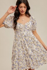 509 Broadway Ruched Puff Sleeve Floral Dress
