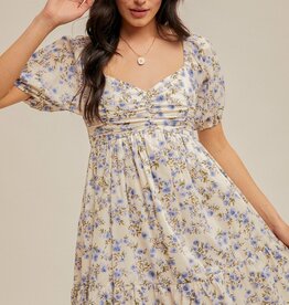 509 Broadway Ruched Puff Sleeve Floral Dress