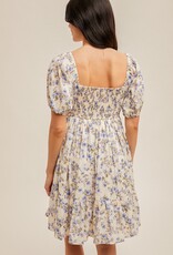 509 Broadway Ruched Puff Sleeve Floral Dress