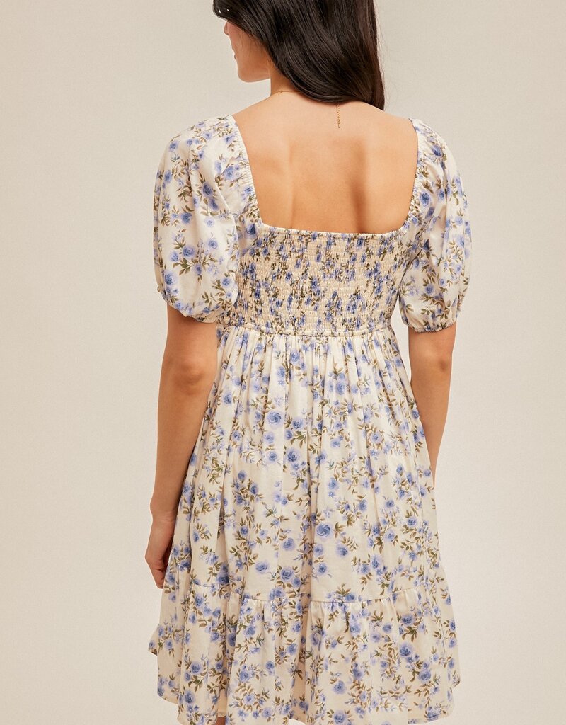 509 Broadway Ruched Puff Sleeve Floral Dress