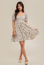 509 Broadway Ruched Puff Sleeve Floral Dress