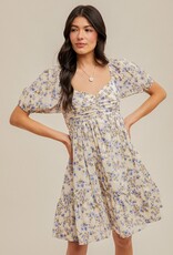 509 Broadway Ruched Puff Sleeve Floral Dress
