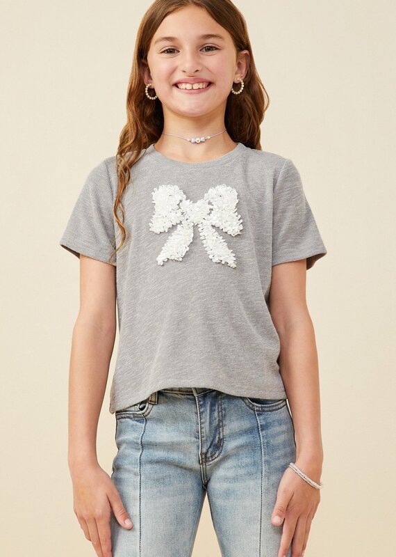 509 Broadway Girls Pearl Bow Knit Tee