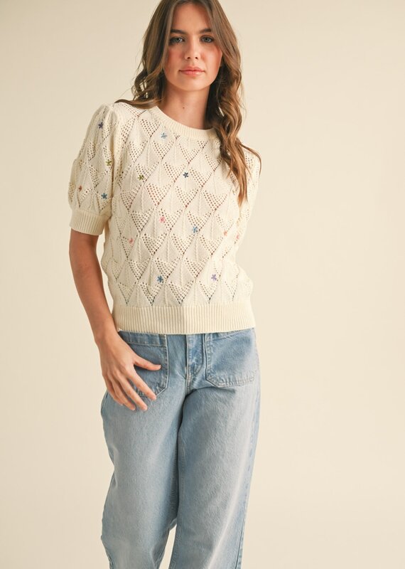 509 Broadway Dainty Flower Sweater Top
