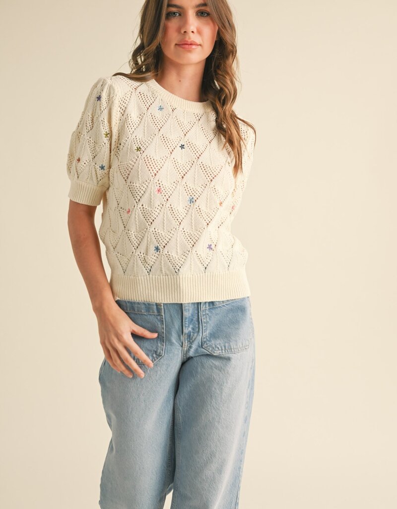 509 Broadway Dainty Flower Sweater Top