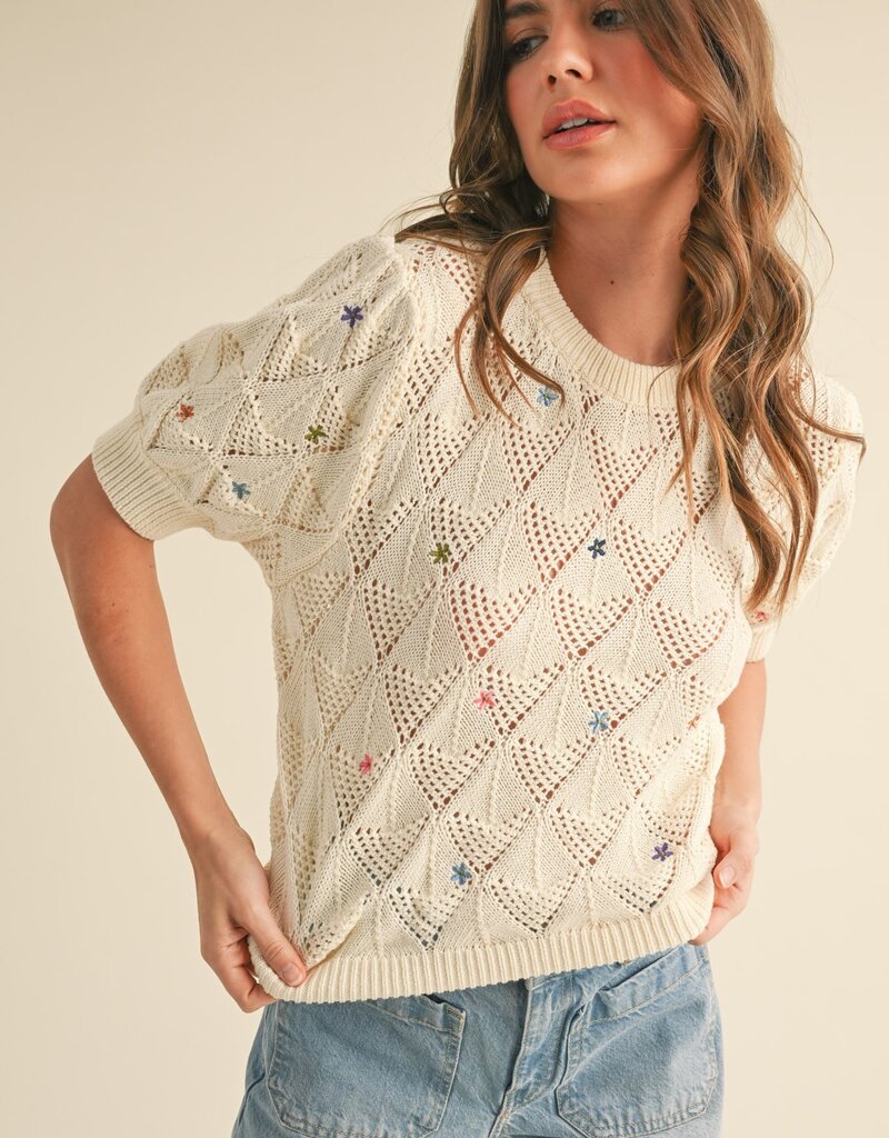 509 Broadway Dainty Flower Sweater Top