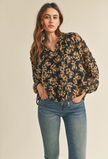 509 Broadway Keyhole Ruffle Neck Floral Top