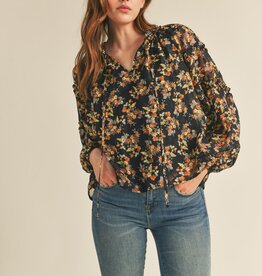 509 Broadway Keyhole Ruffle Neck Floral Top