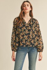 509 Broadway Keyhole Ruffle Neck Floral Top