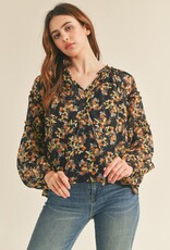 509 Broadway Keyhole Ruffle Neck Floral Top