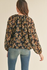 509 Broadway Keyhole Ruffle Neck Floral Top