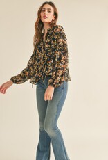 509 Broadway Keyhole Ruffle Neck Floral Top