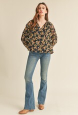 509 Broadway Keyhole Ruffle Neck Floral Top