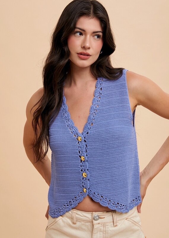 509 Broadway Crochet Button Down Sweater Vest
