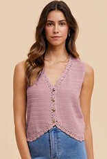 509 Broadway Crochet Button Down Sweater Vest