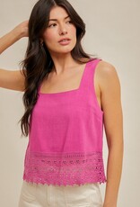 509 Broadway Crochet Neck Lace Trim Tank