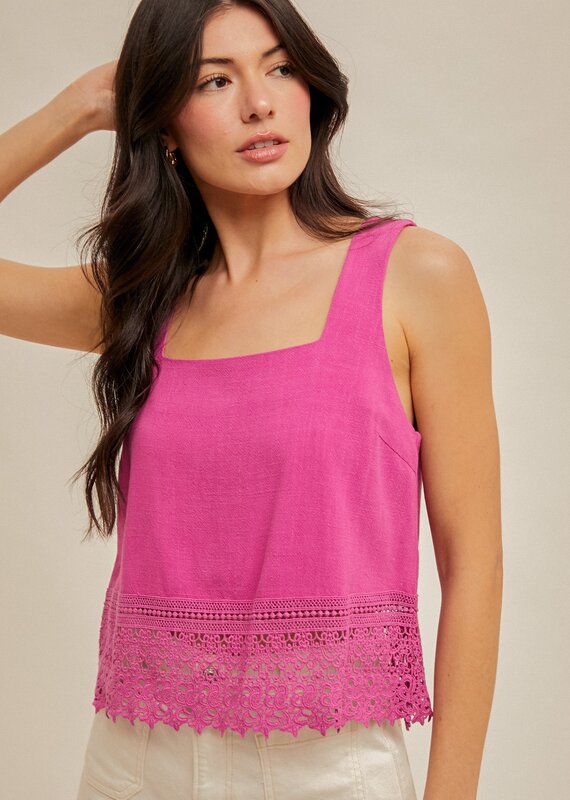 509 Broadway Crochet Neck Lace Trim Tank
