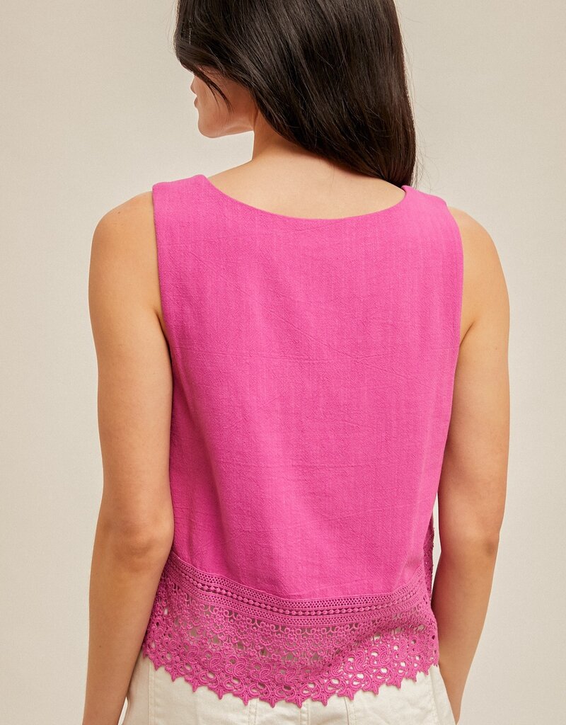 509 Broadway Crochet Neck Lace Trim Tank