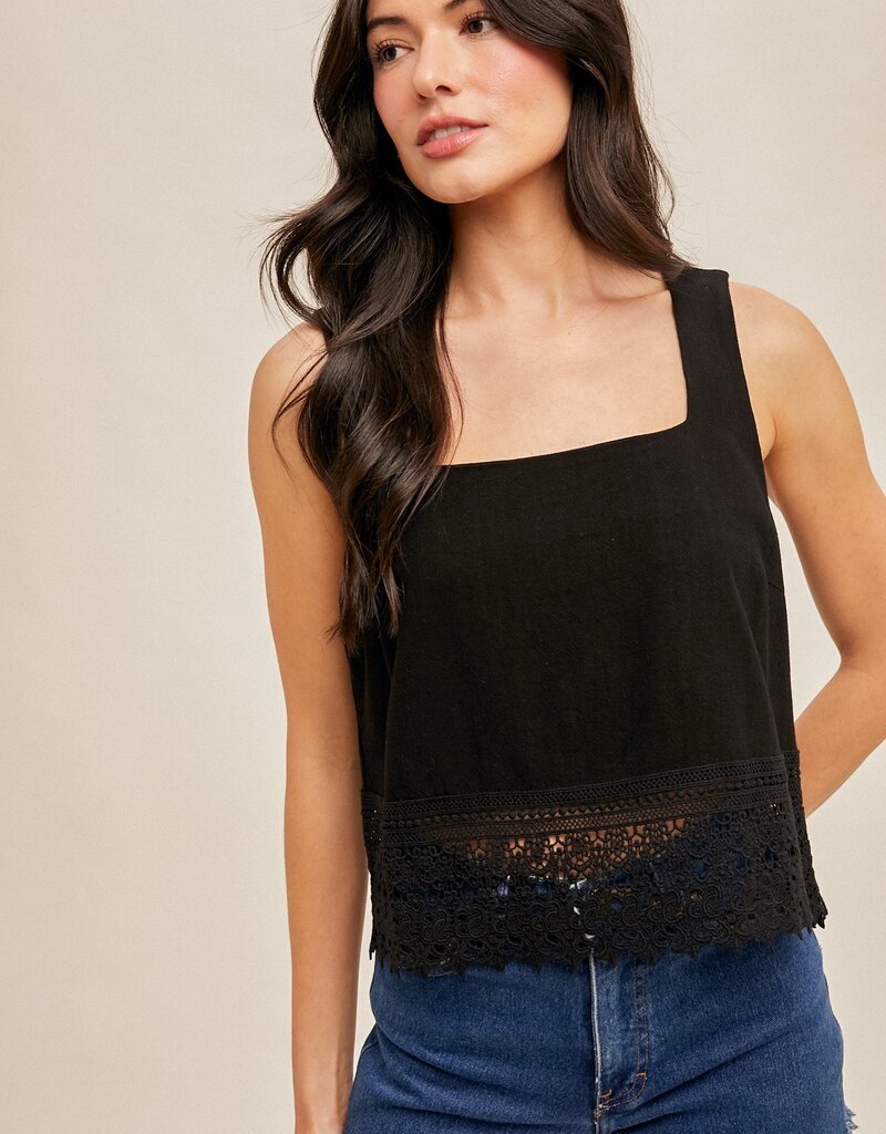 509 Broadway Crochet Neck Lace Trim Tank