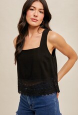 509 Broadway Crochet Neck Lace Trim Tank