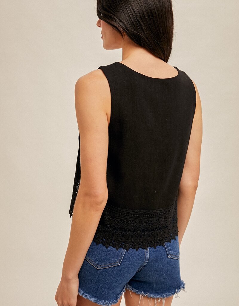509 Broadway Crochet Neck Lace Trim Tank