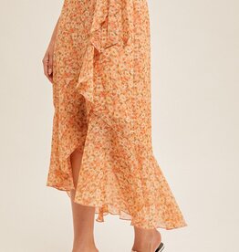 509 Broadway Belted Ruffe Midi Skirt
