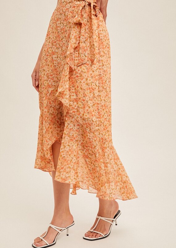 509 Broadway Belted Ruffe Midi Skirt