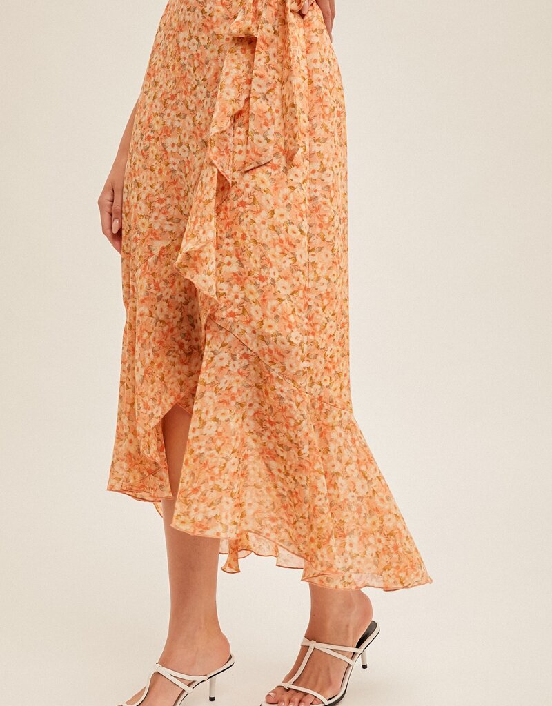 509 Broadway Belted Ruffe Midi Skirt