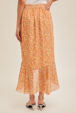 509 Broadway Belted Ruffe Midi Skirt