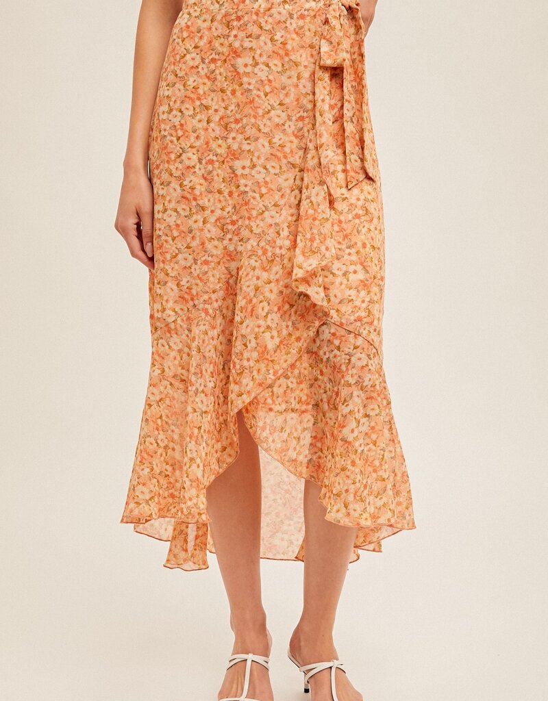 509 Broadway Belted Ruffe Midi Skirt