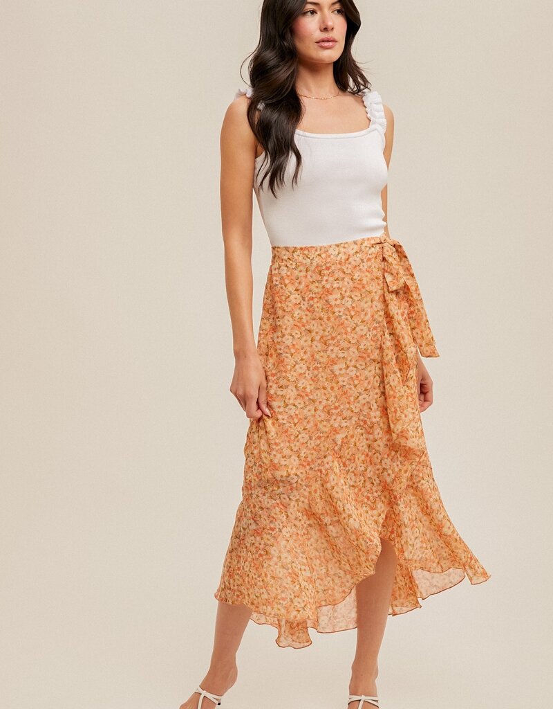 509 Broadway Belted Ruffe Midi Skirt
