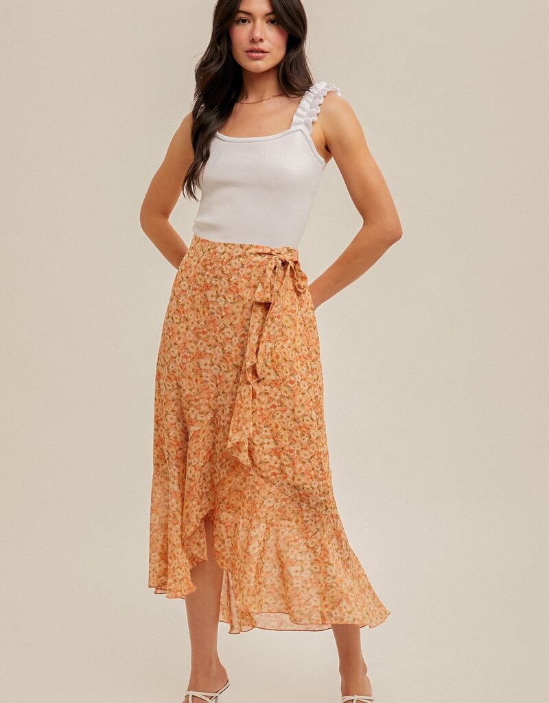 509 Broadway Belted Ruffe Midi Skirt