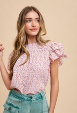 509 Broadway Ditsy Flower Pleats Blouse