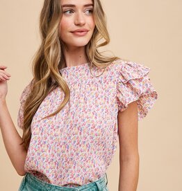 509 Broadway Ditsy Flower Pleats Blouse