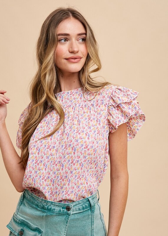 509 Broadway Ditsy Flower Pleats Blouse