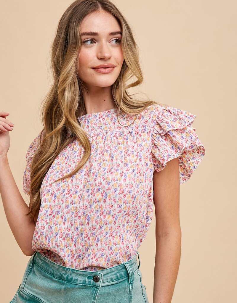 509 Broadway Ditsy Flower Pleats Blouse