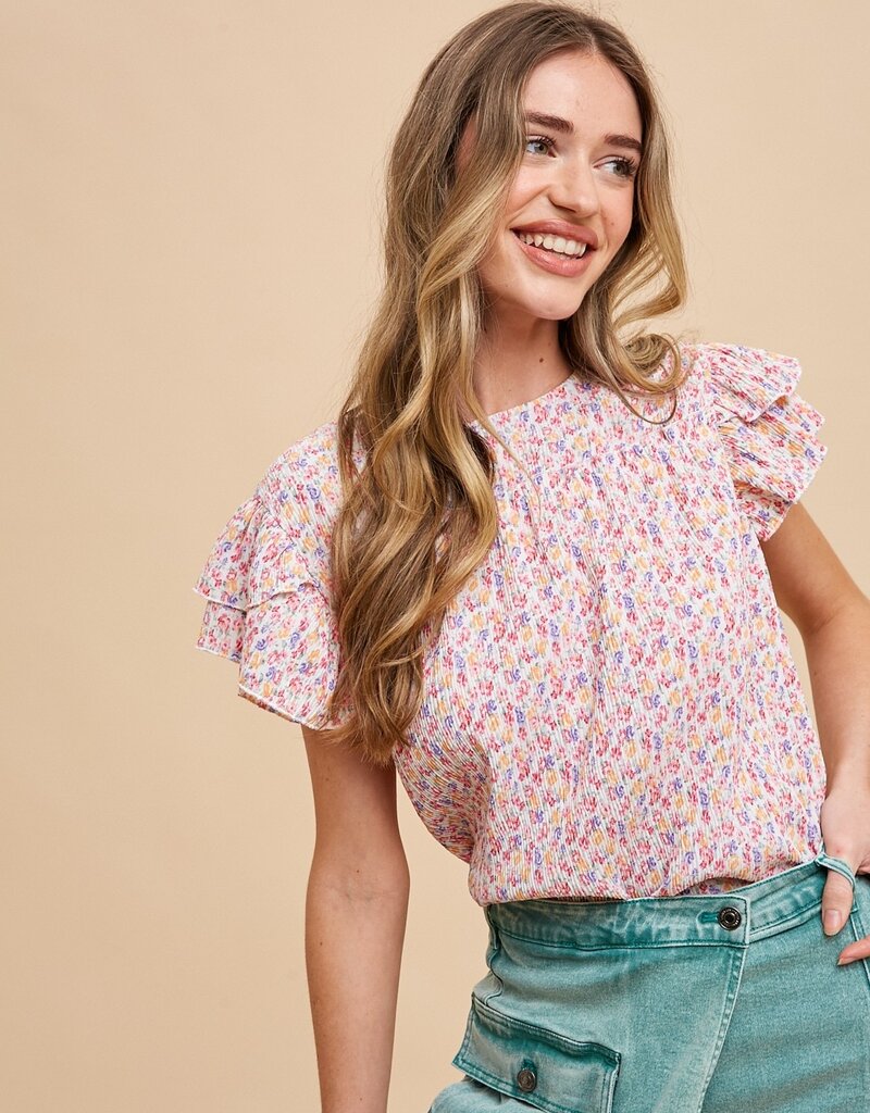 509 Broadway Ditsy Flower Pleats Blouse