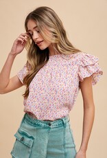 509 Broadway Ditsy Flower Pleats Blouse