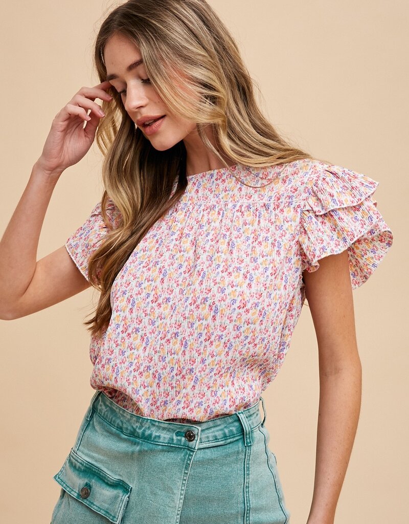 509 Broadway Ditsy Flower Pleats Blouse