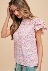 509 Broadway Ditsy Flower Pleats Blouse