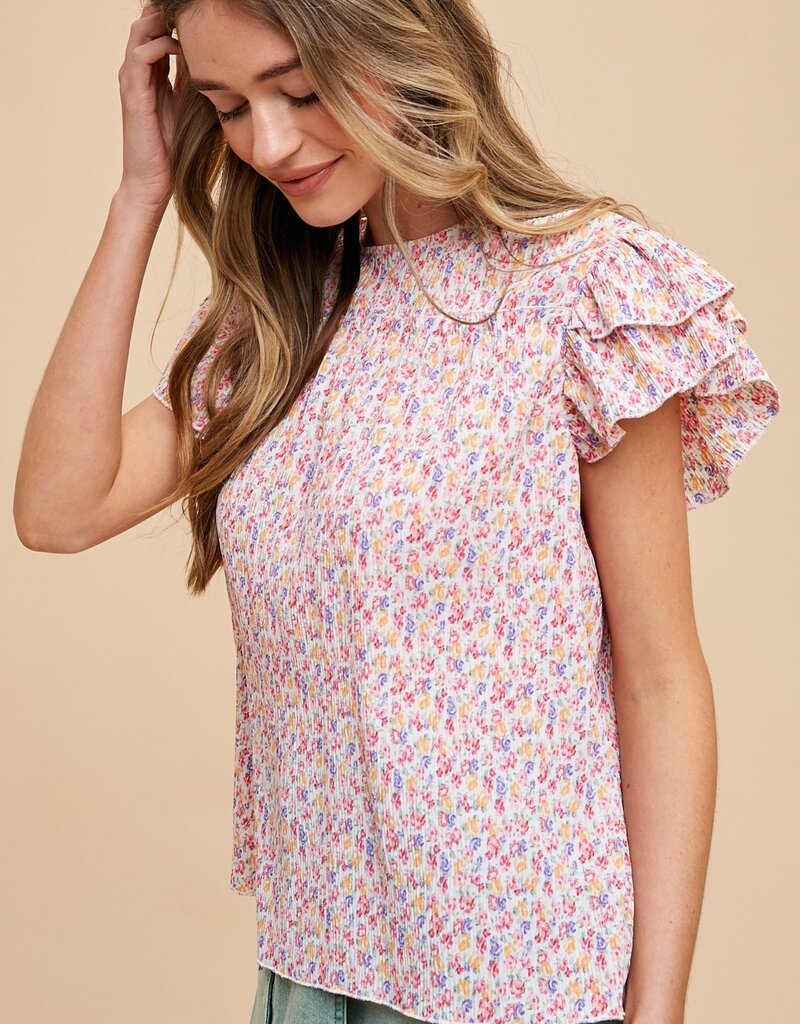 509 Broadway Ditsy Flower Pleats Blouse