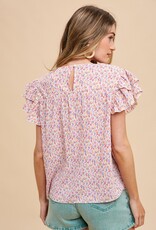 509 Broadway Ditsy Flower Pleats Blouse